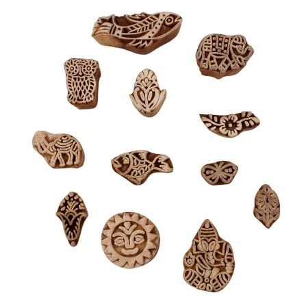 Set of 12 Piece New Mix Wooden Printing Blocks
